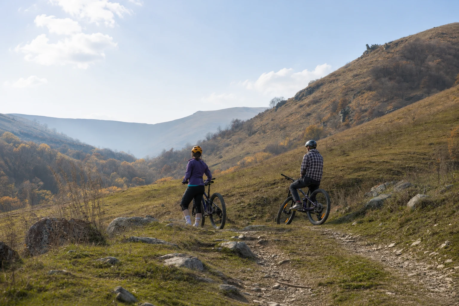 Mountain bikers overlooking the Armenian mountains