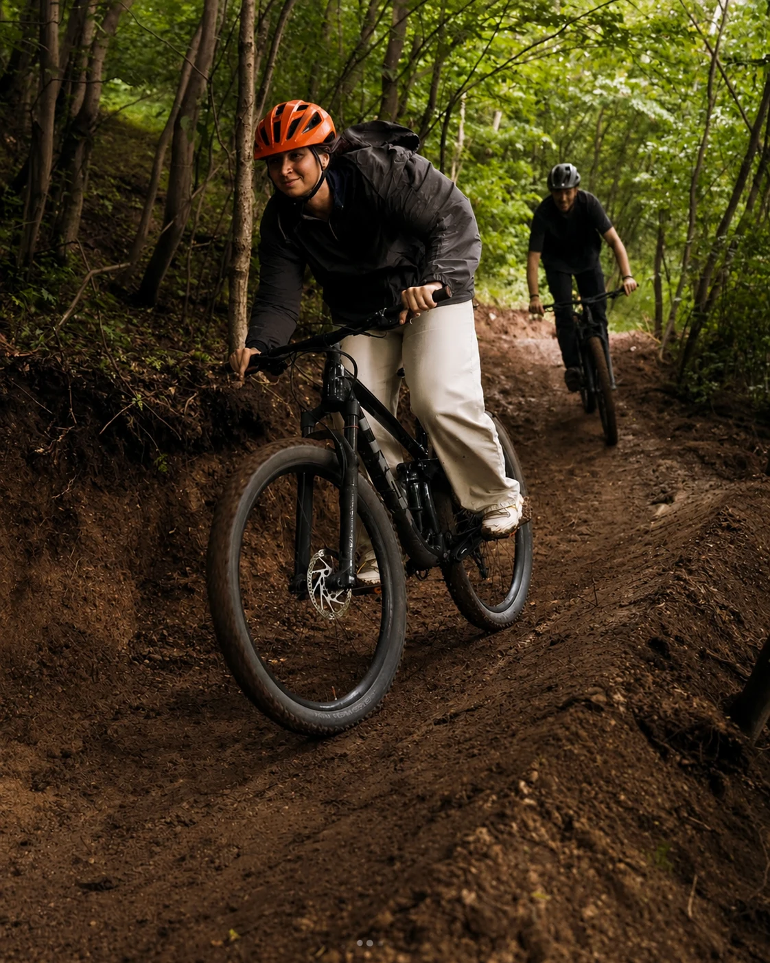 Guided riders on a Boo Park forest trail
